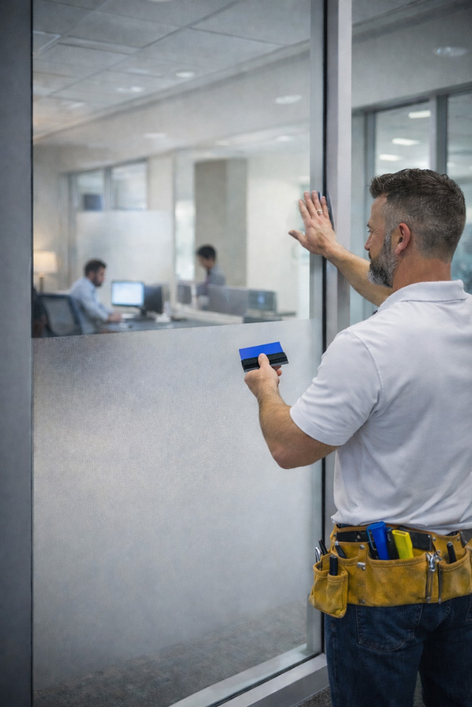 Graphic Wizards is hiring a sign installer to apply sand-blasted privacy film to offices and commercial buildings.